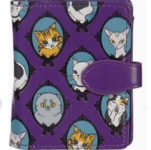 Shagwear Small Wallet Premium Vegan Leather Cat Cameo Pattern Purple Clutch Bag